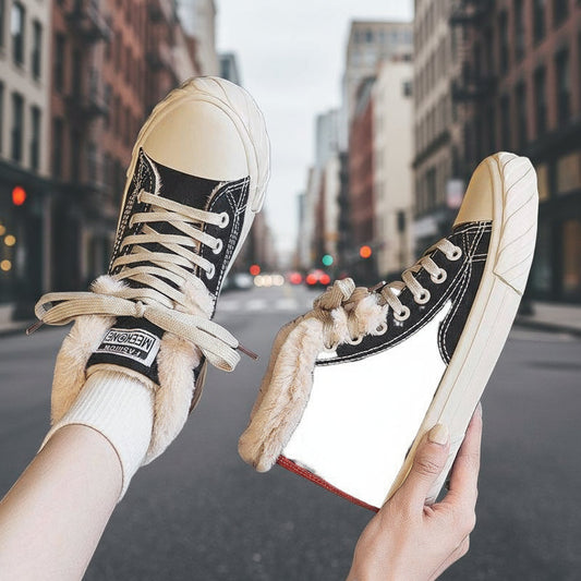 Women’s Warm Winter Canvas Shoes – Velvet High-Top Flat Sneakers