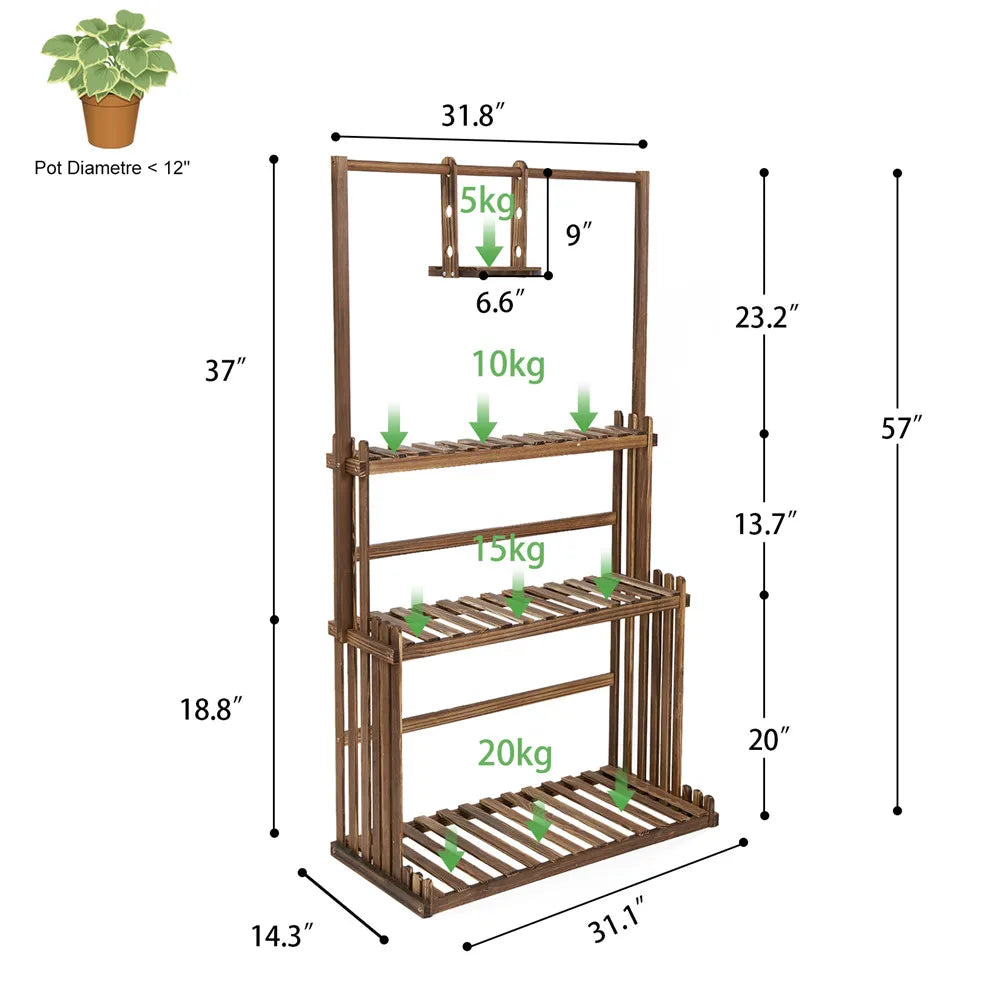 DecorBites™ 3-Tier Wooden Hanging Plant Stand