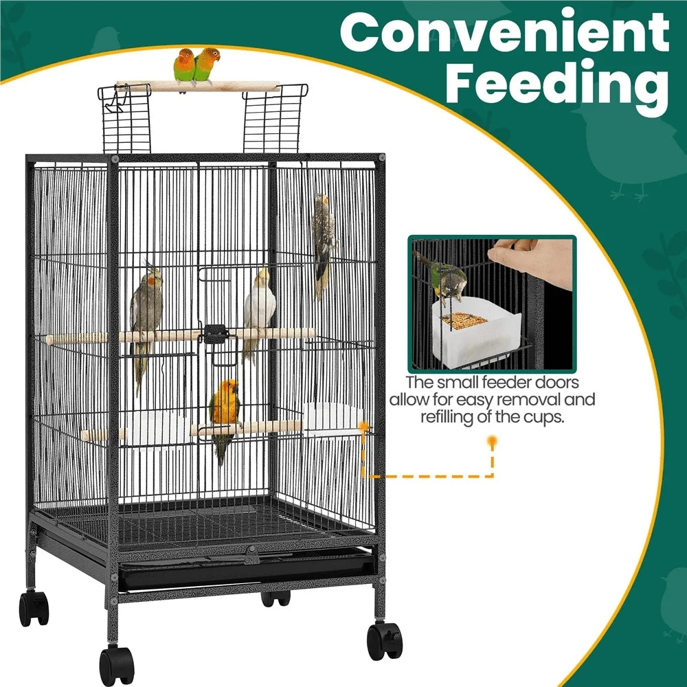 DecorBites™ 31" Wheeled Open Top Bird Cage for Parrots