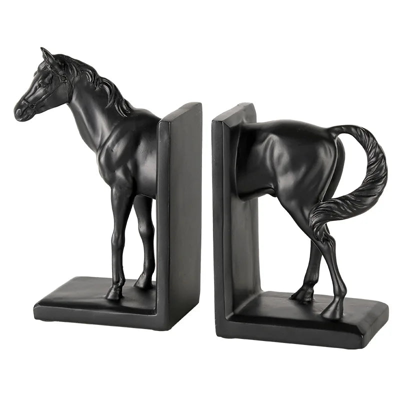 "DecorBites™ Dark Horse Stallion Resin Figurine for Home Decor Bookshelf Storage"