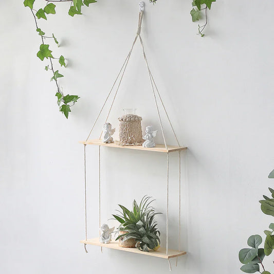DecorBites™ Boho Macrame Wall Shelf for Home Decor