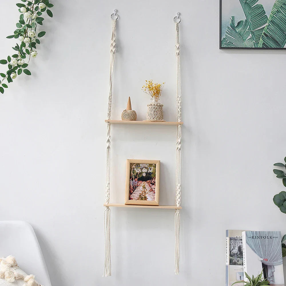 DecorBites™ Boho Macrame Wall Shelf for Home Decor