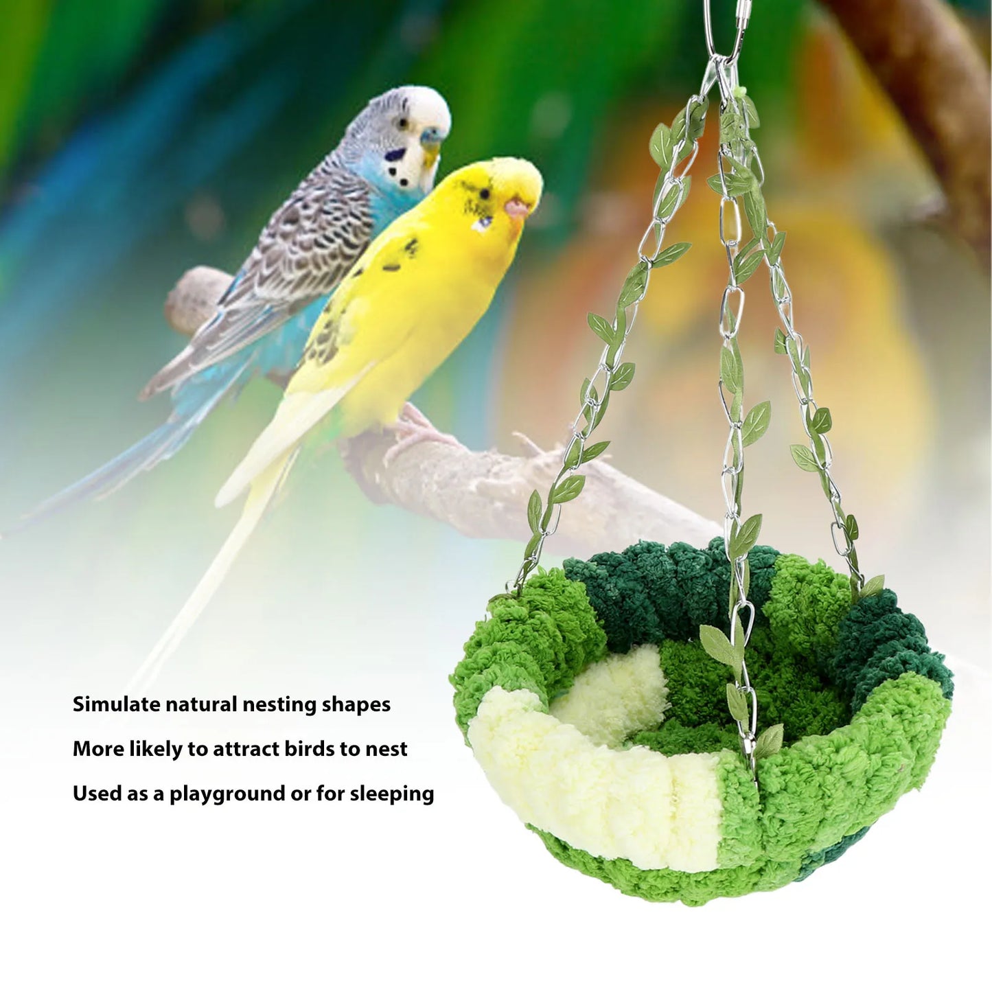DecorBites™ Cozy Coral Fleece Parrot Hammock - Green