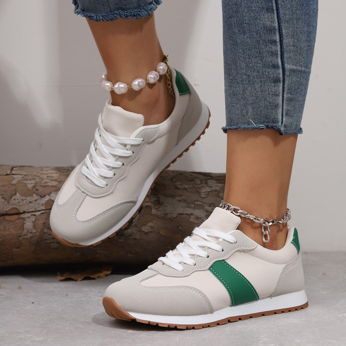 Women’s Round Toe Lace-Up Sneakers – Casual Thick Sole Height-Enhancing Shoes