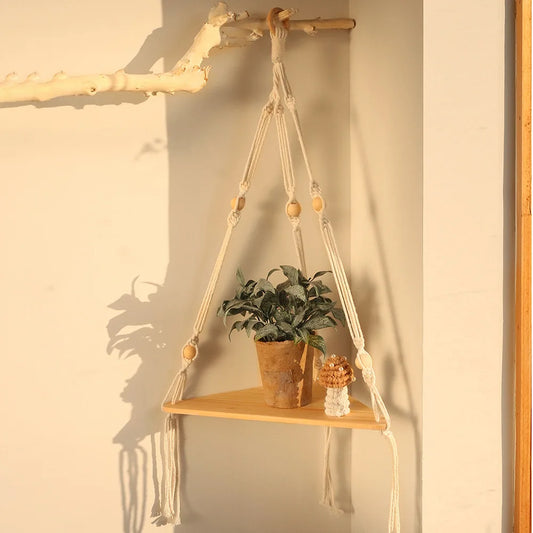DecorBites™ Macrame Wall Hanging Corner Shelf for Boho Decor