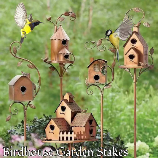 DecorBites™ Metal Birdhouse Garden Stakes for Outdoor Decor