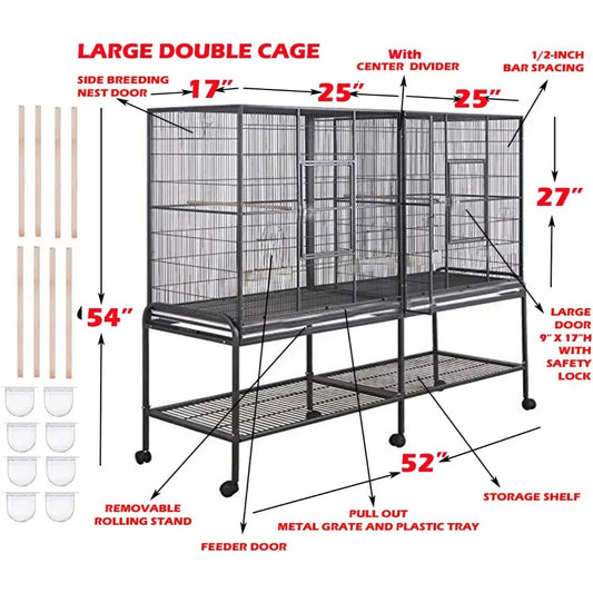 DecorBites™ Spacious Double Bird Cage with Breeding Dividers
