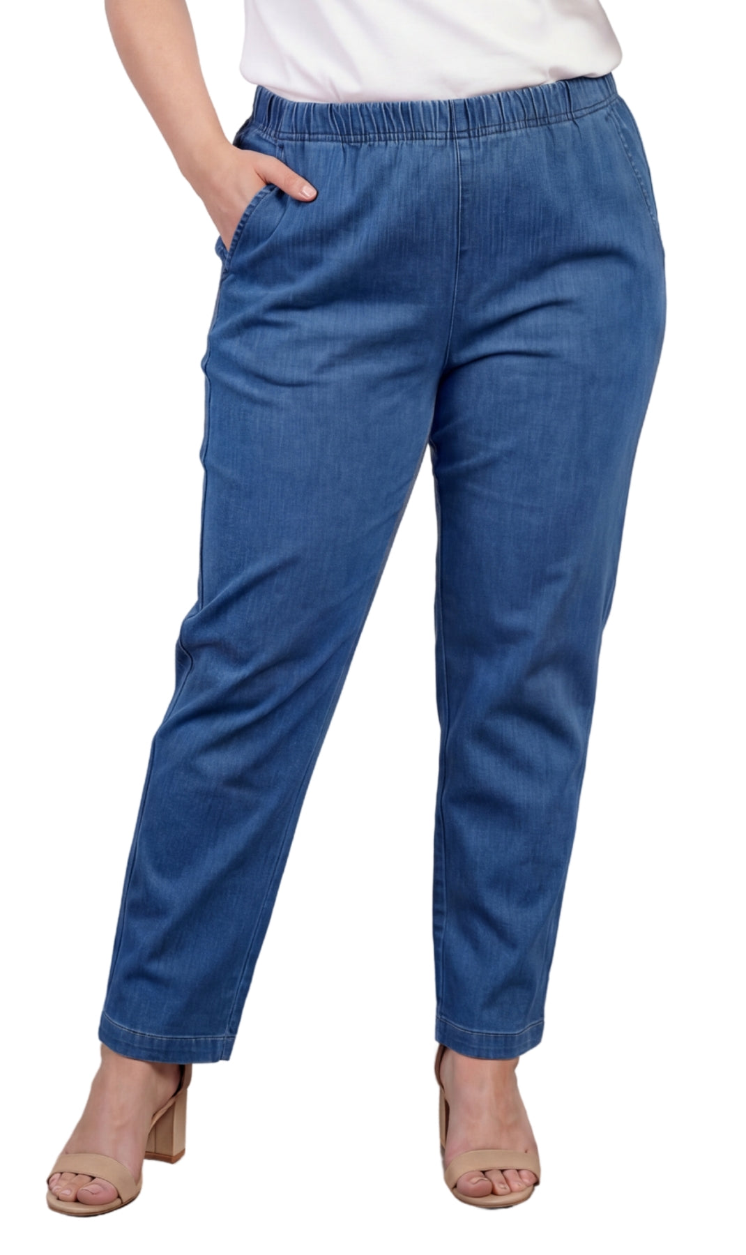 Women's Lightweight Pull-On Denim Jeans with Elastic Waist – Relaxed Fit Stretch Jeans for Casual Everyday Wear