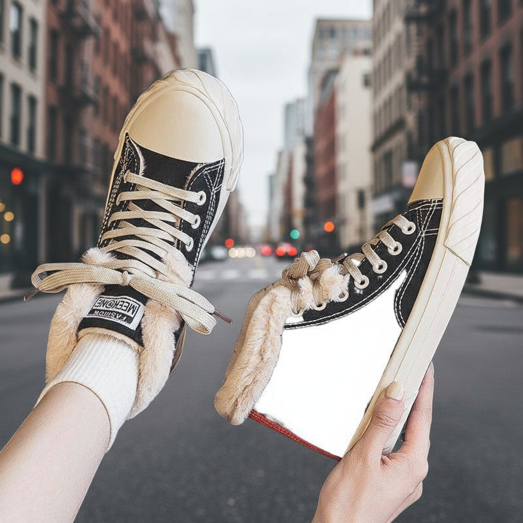 Women’s Warm Winter Canvas Shoes – Velvet High-Top Flat Sneakers