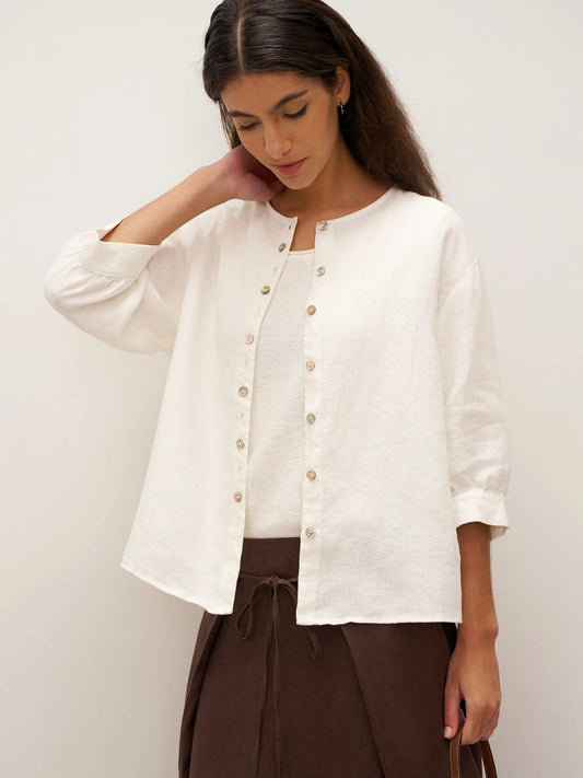 100% Linen Button-Front Drop Shoulder Shirt EASTER
