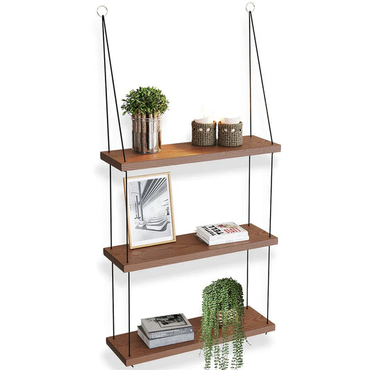 DecorBites™ 3-Tier Wooden Floating Shelf for Boho Decor