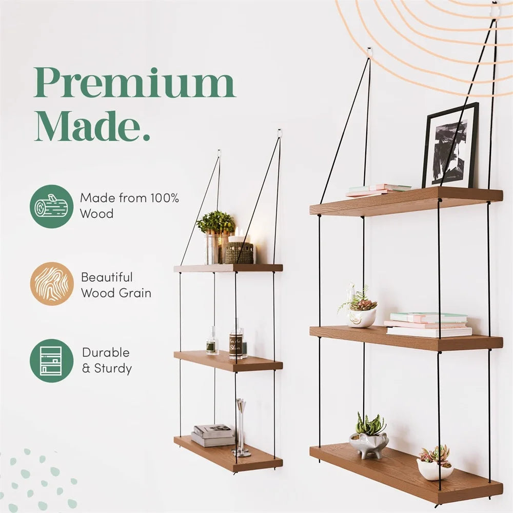 DecorBites™ 3-Tier Wooden Floating Shelf for Boho Decor