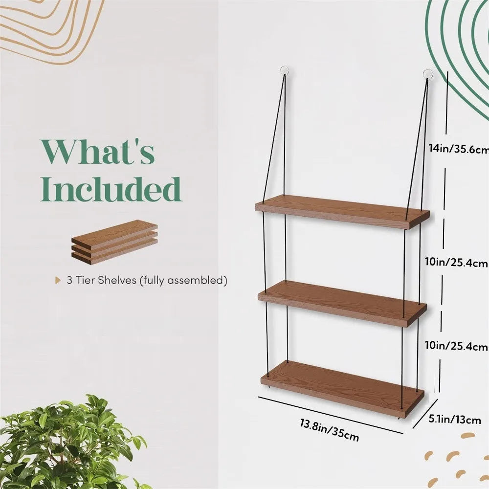 DecorBites™ 3-Tier Wooden Floating Shelf for Boho Decor