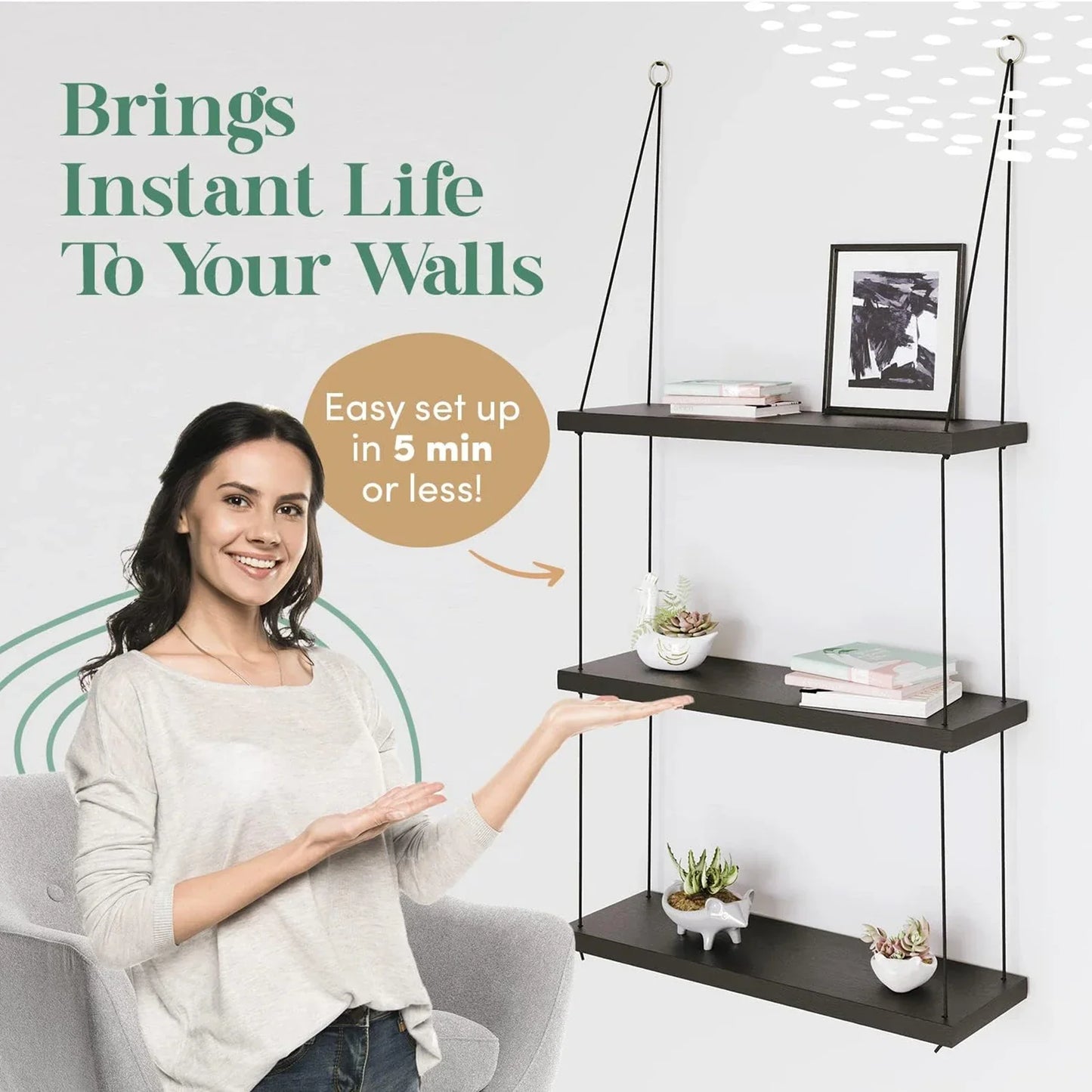 DecorBites™ 3-Tier Wooden Floating Shelf for Boho Decor