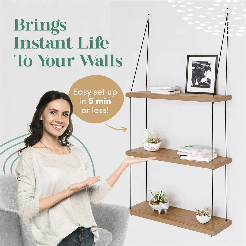 DecorBites™ 3-Tier Wooden Floating Shelf for Boho Decor