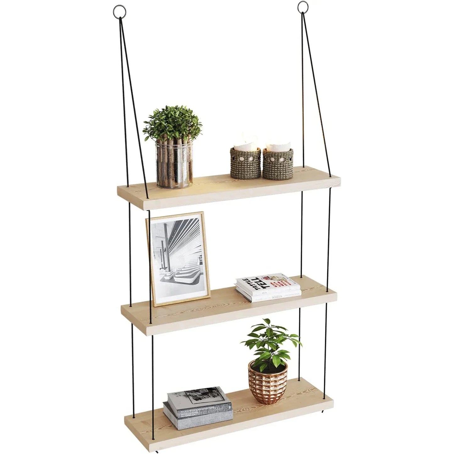DecorBites™ 3-Tier Wooden Floating Shelf for Boho Decor