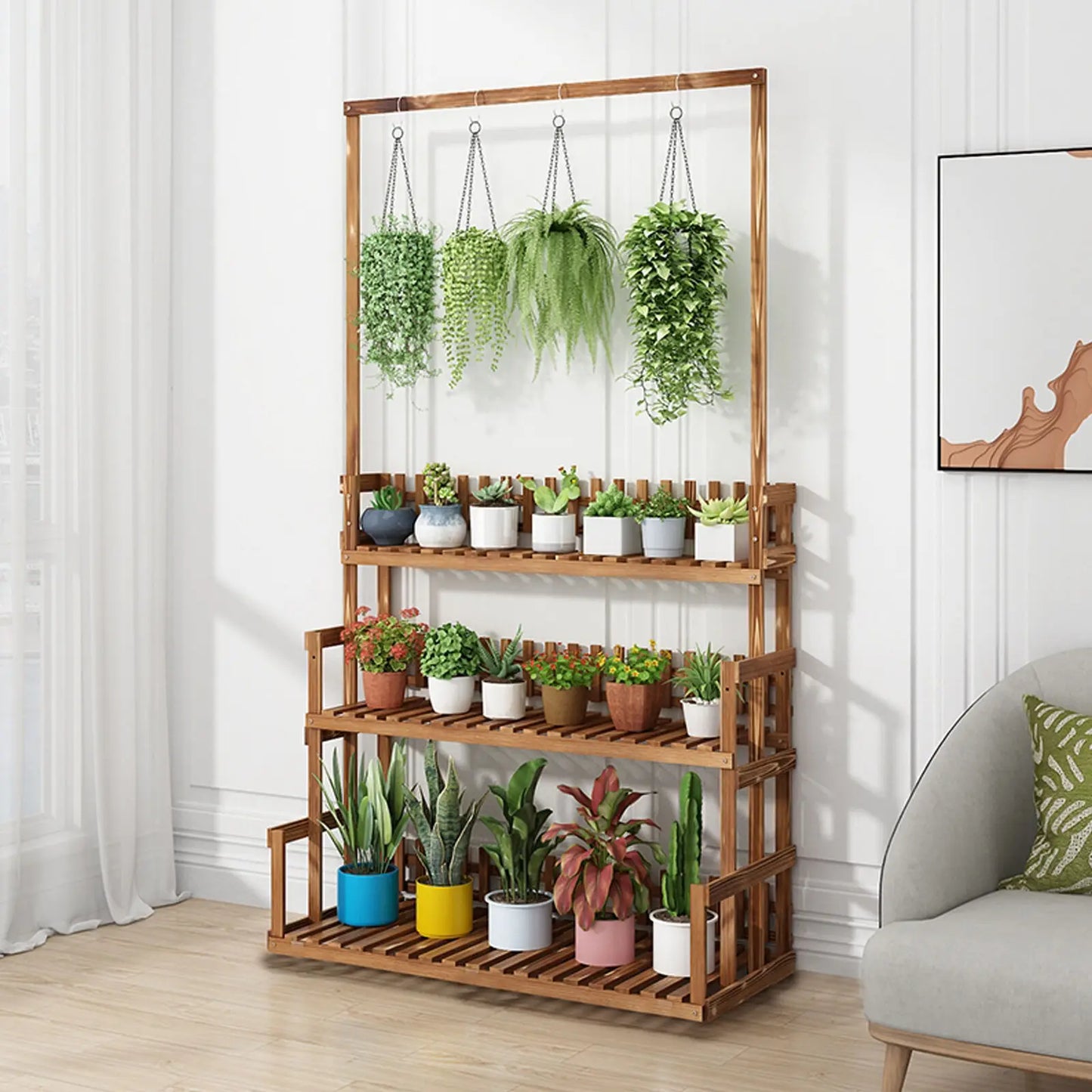 DecorBites™ 3-Tier Wooden Hanging Plant Stand