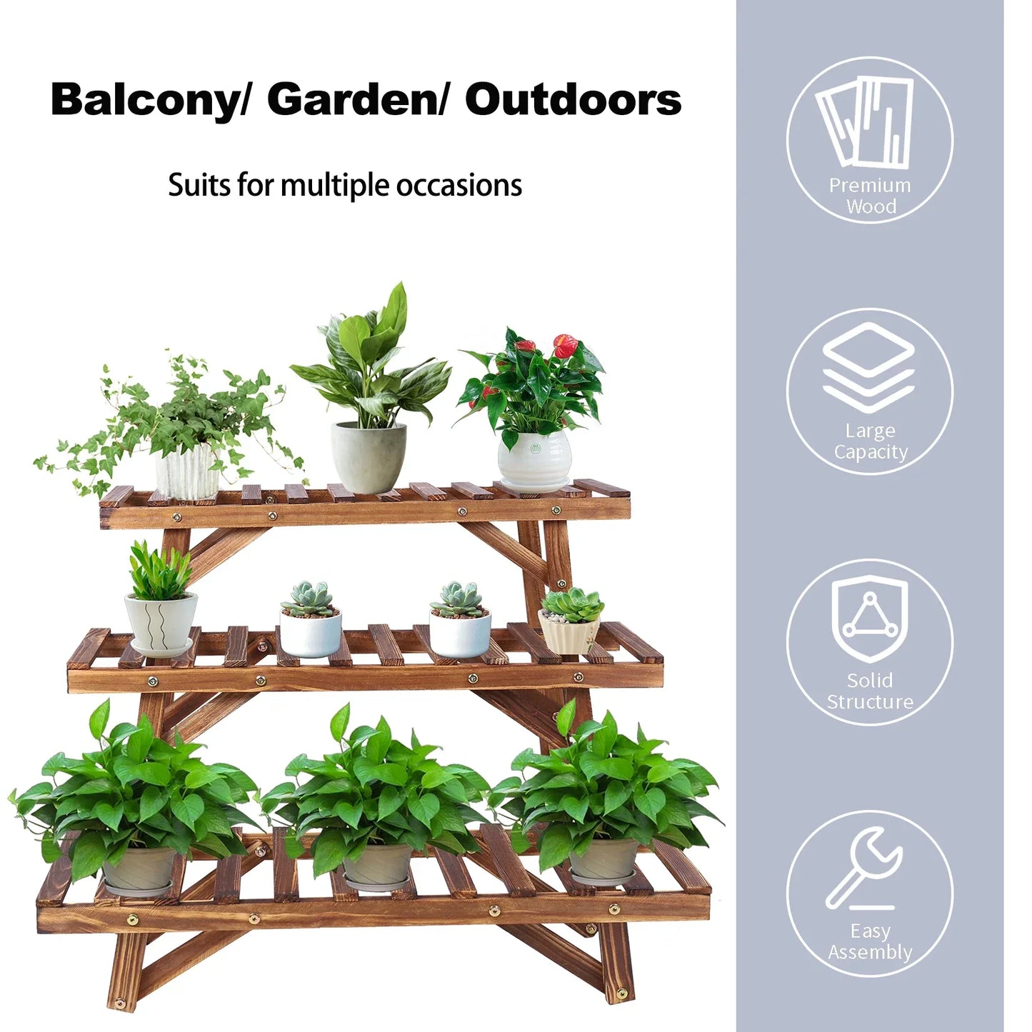 DecorBites™ 3 Tier Wooden Plant Stand Shelf