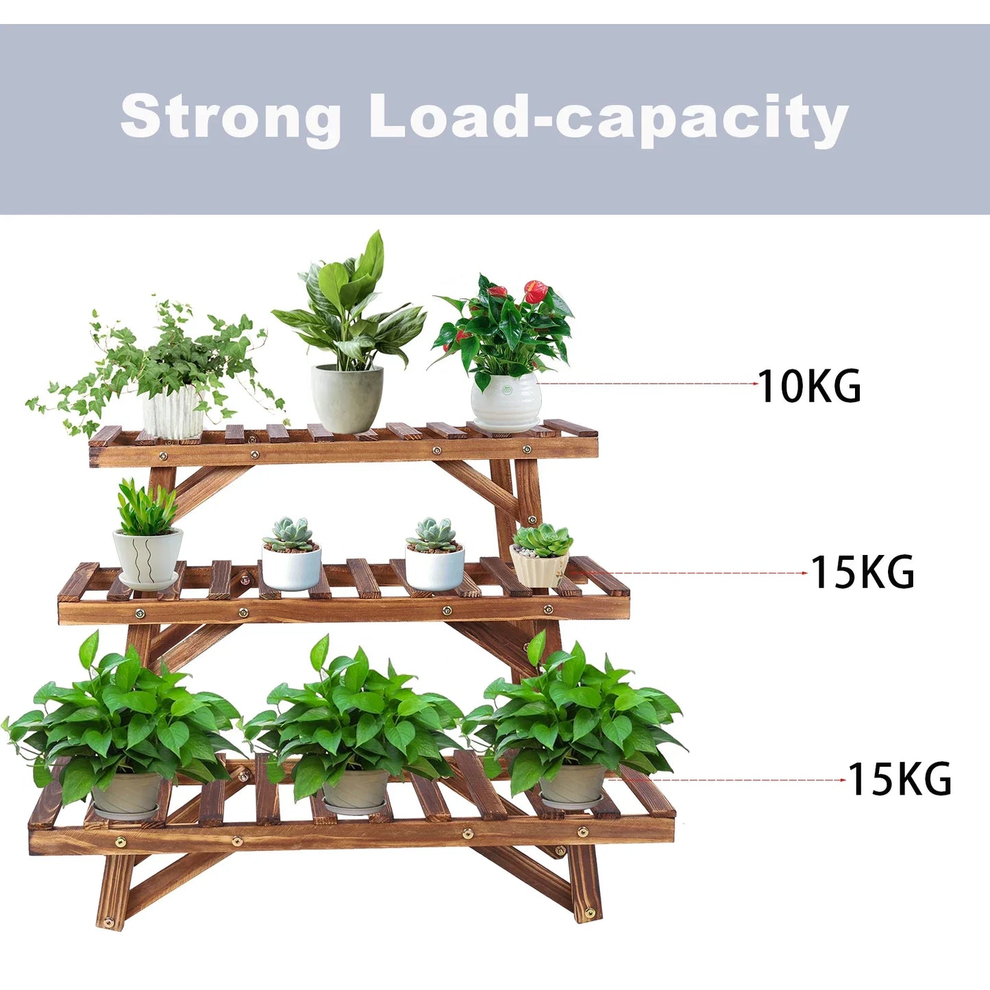 DecorBites™ 3 Tier Wooden Plant Stand Shelf