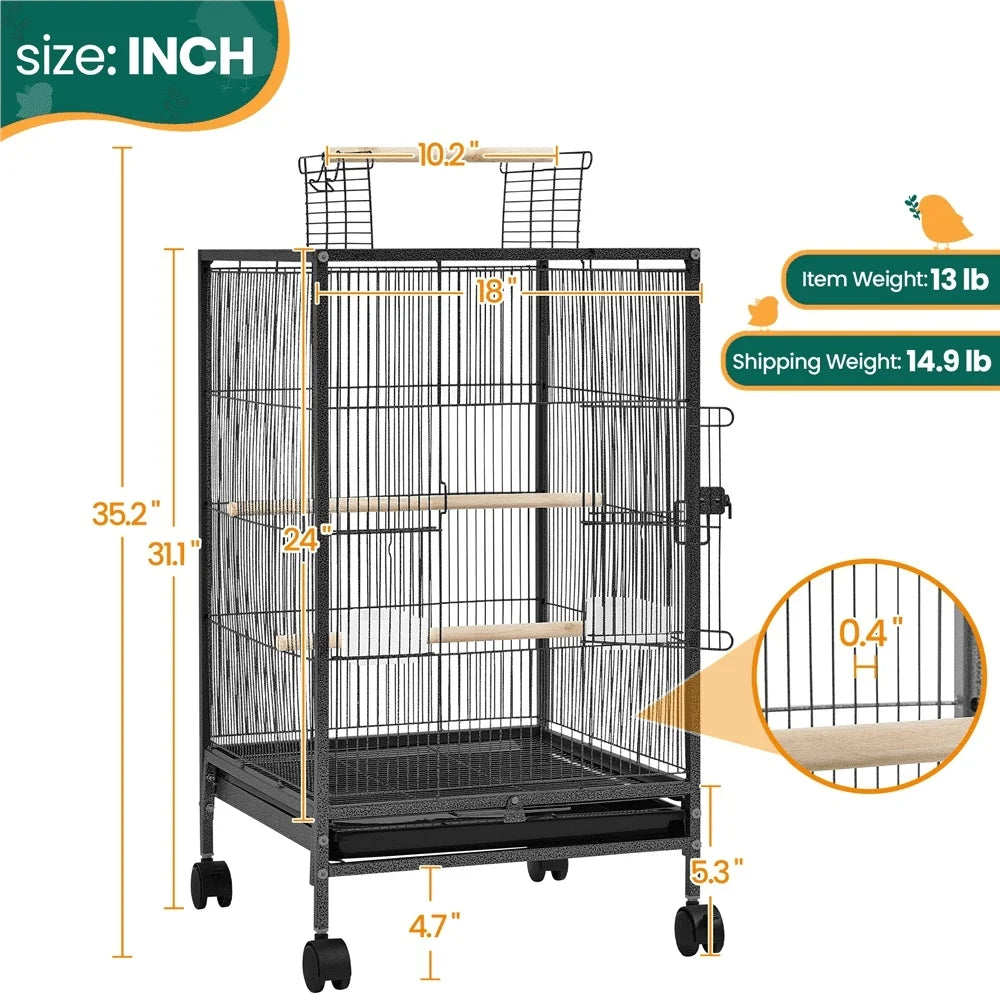 DecorBites™ 31" Wheeled Open Top Bird Cage for Parrots