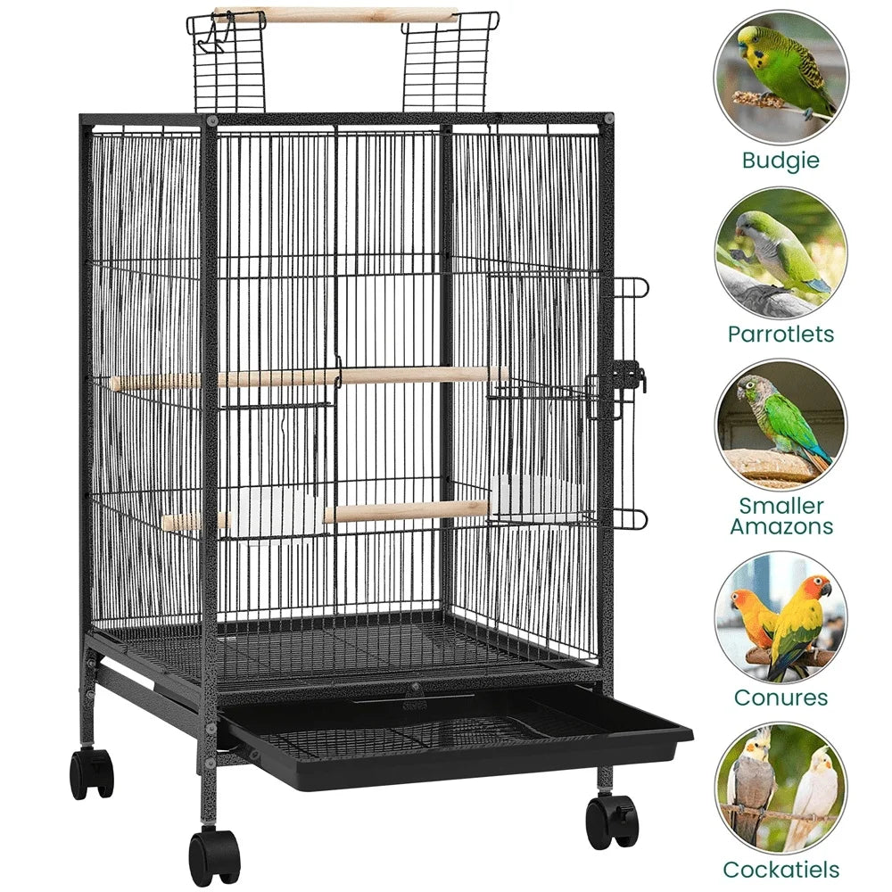 DecorBites™ 31" Wheeled Open Top Bird Cage for Parrots