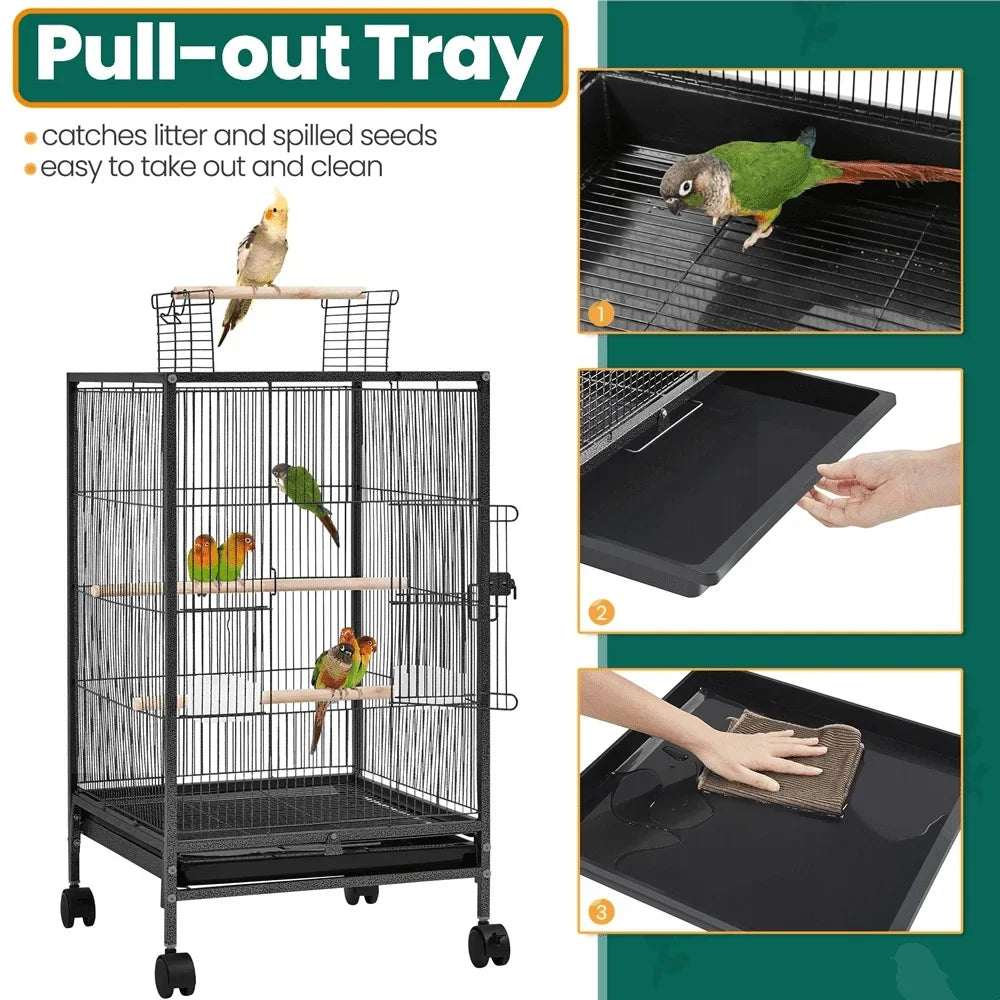 DecorBites™ 31" Wheeled Open Top Bird Cage for Parrots