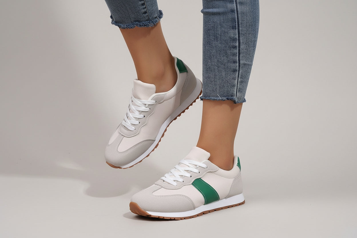 Women’s Round Toe Lace-Up Sneakers – Casual Thick Sole Height-Enhancing Shoes