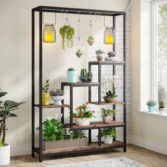 DecorBites™ 5-Tier Tall Metal Plant Stand with Hanging Hooks