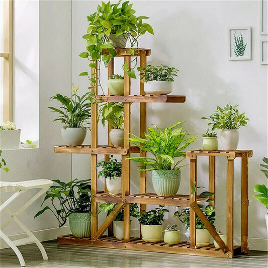 DecorBites™ 6-Tier Wood Plant Stand Shelf for Indoor/Outdoor Gardens