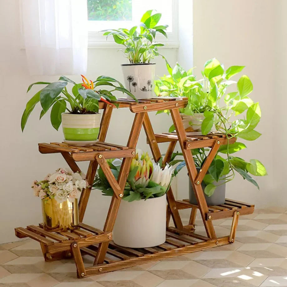 DecorBites™ 6-Tier Wooden Plant Stand for Indoor/Outdoor use