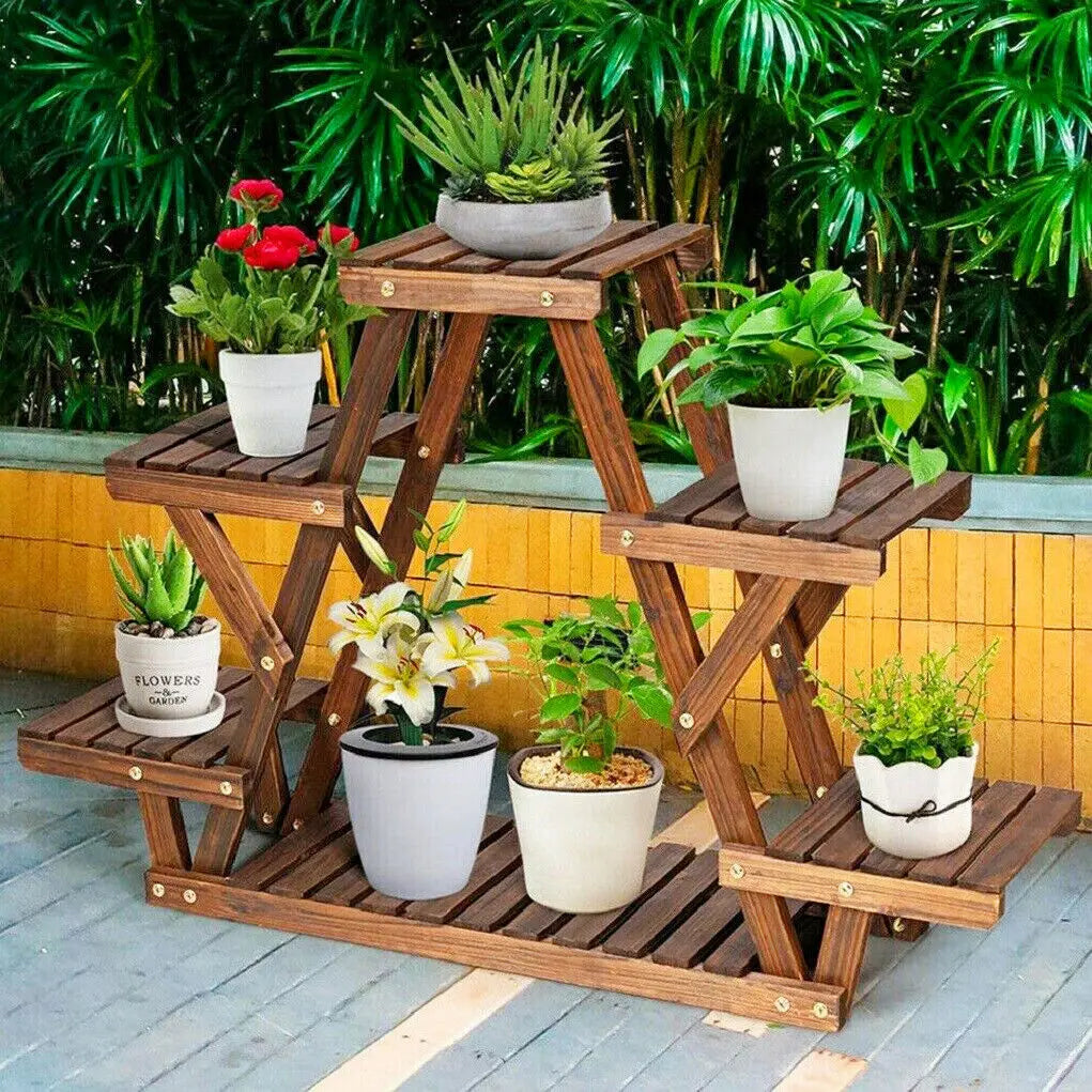 DecorBites™ 6-Tier Wooden Plant Stand for Indoor/Outdoor use