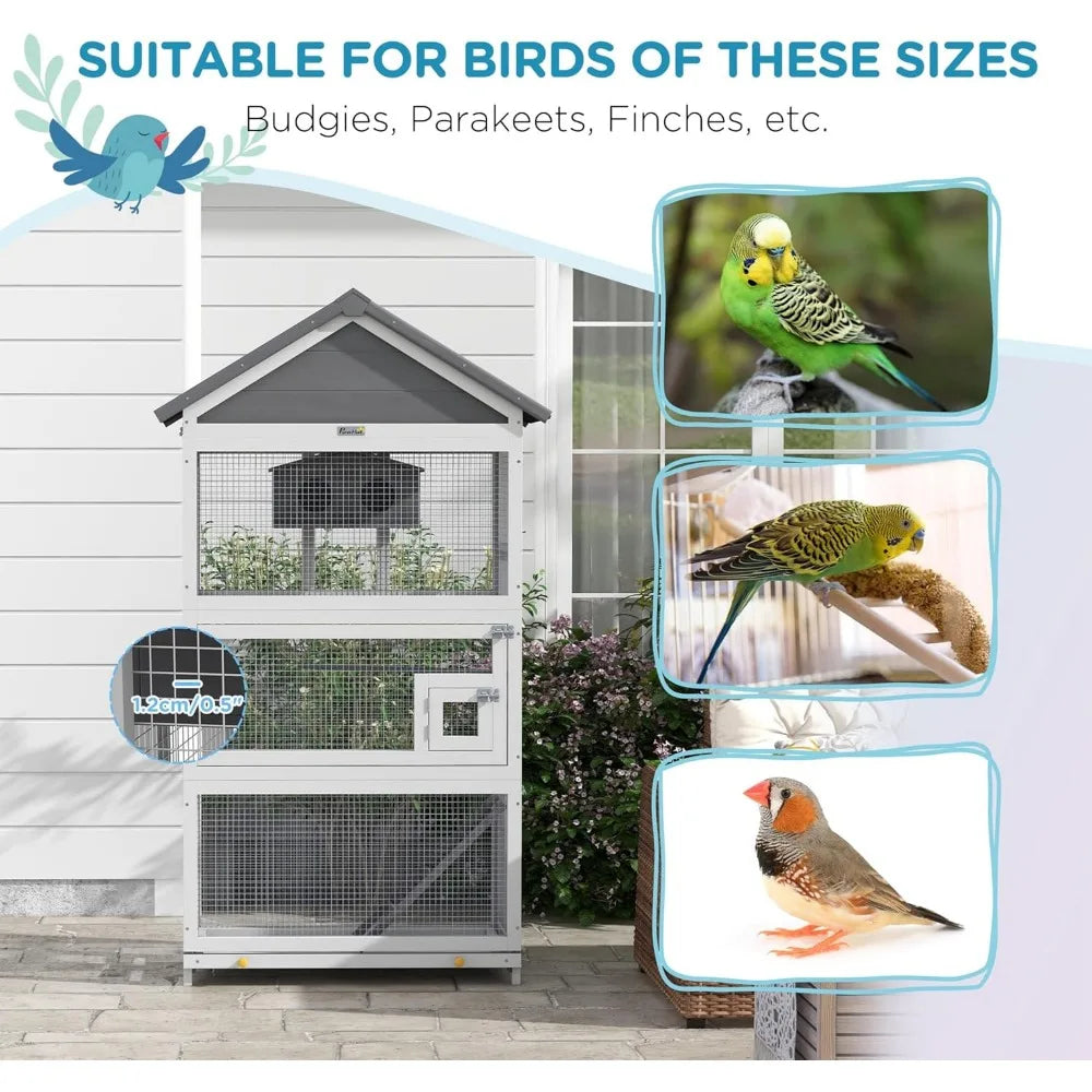 DecorBites™ 67" Wooden Outdoor Bird Aviary for Finches and Parakeets