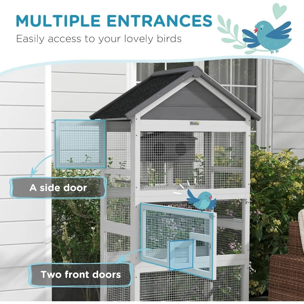 DecorBites™ 67" Wooden Outdoor Bird Aviary for Finches and Parakeets