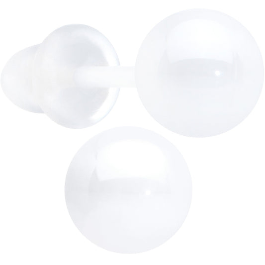 6mm White Ceramic Ball Stud Earrings 18G
