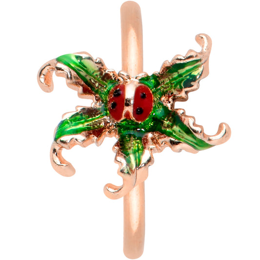 20G 5/16 Rose Gold Tone Tiny Ladybug Leaves Nose Hoop