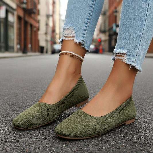 Women’s Knitted Plus Size Flying Woven Breathable One-Pedal Shoes