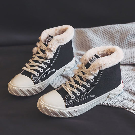 Women’s Warm Winter Canvas Shoes – Velvet High-Top Flat Sneakers