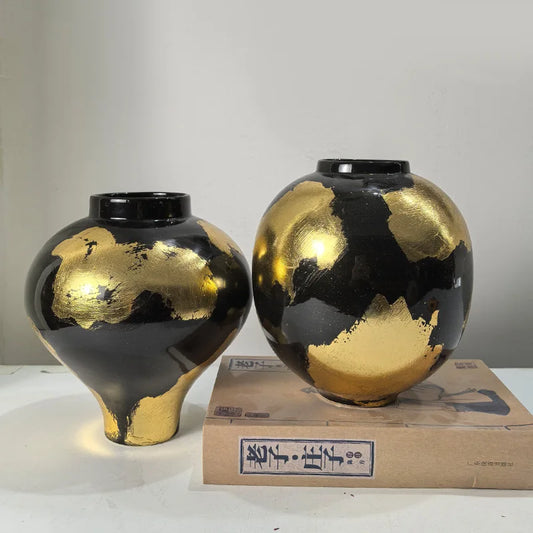 "DecorBites™ Gold Foil Pattern Ceramic Vase - Handcrafted Flowerpot Terrarium Home Decor"