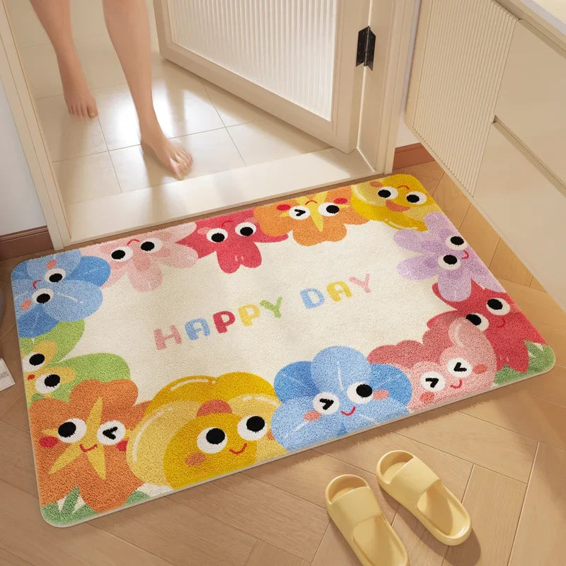 "DecorBites™ Cartoon Print Bathroom Carpet: Soft, Absorbent & Anti-Slip Entrance Mat"