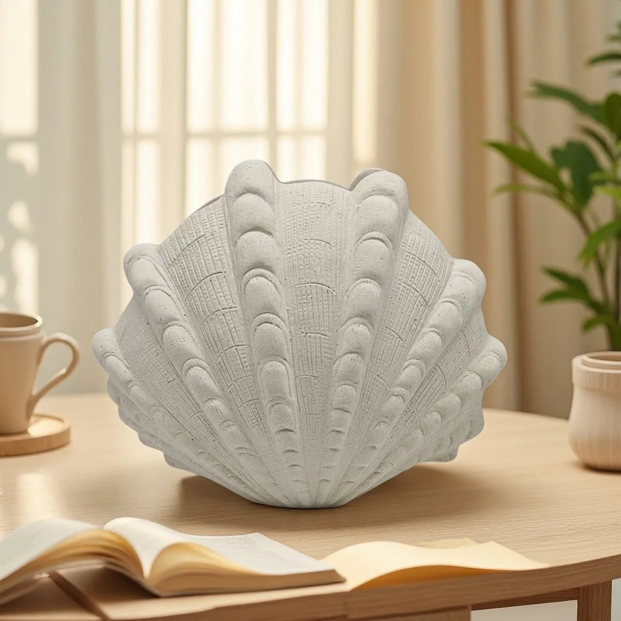 "DecorBites™ Ceramic Clam Shell Vase for Home Decor and Terrarium Arrangements"