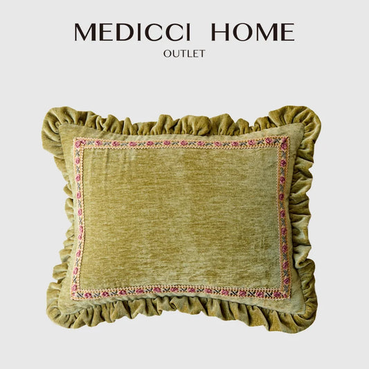 DecorBites™ Luxe Chenille Ruffled Green Lumbar Pillow Cover 35x45