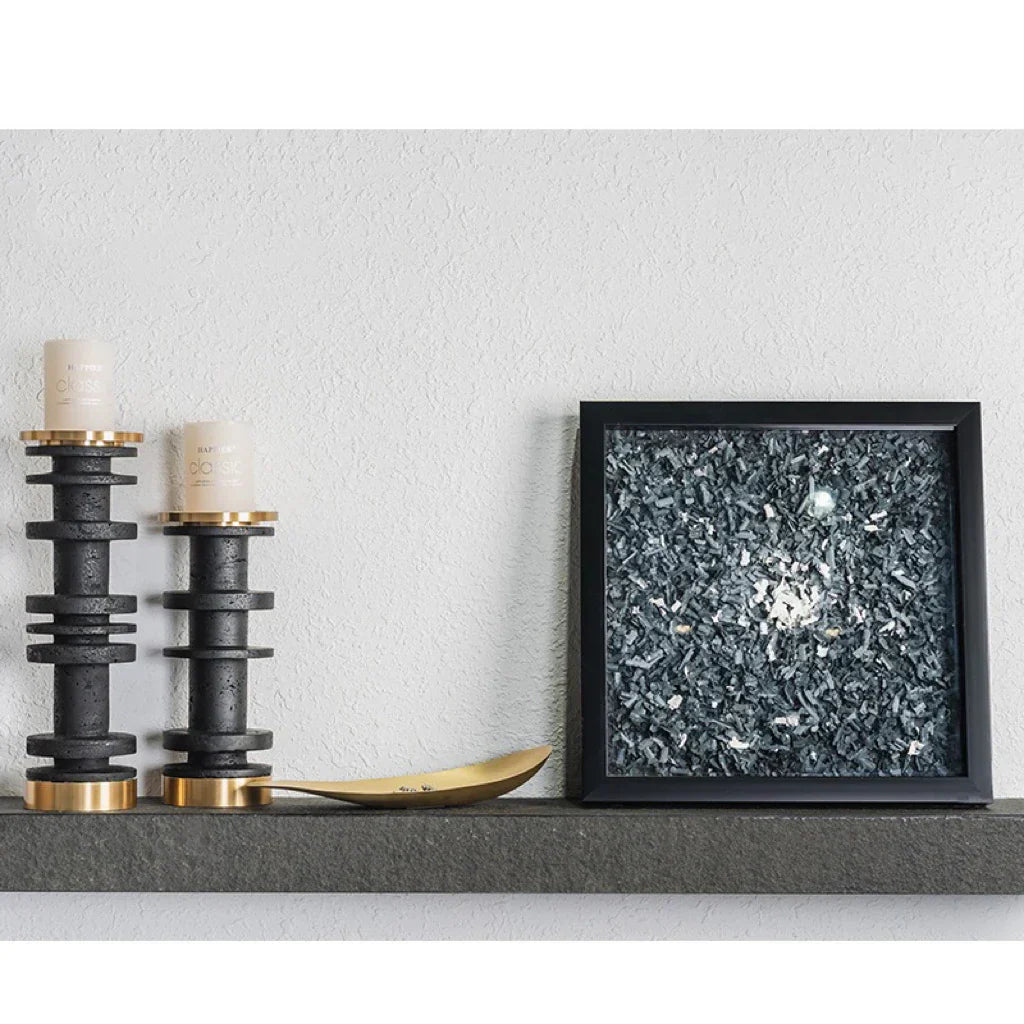 DecorBites™ Luxe Brown Travertine Marble Candle Holder with Metal Base