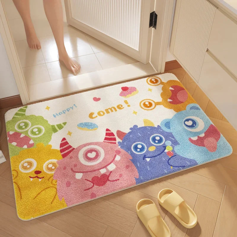 "DecorBites™ Cartoon Print Bathroom Carpet: Soft, Absorbent & Anti-Slip Entrance Mat"