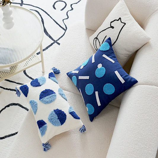 DecorBites™ Luxe Blue Tufted Pillowcase Embroidered Decor for Home Sofa 45x45cm 30x50cm