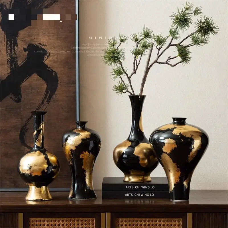 "DecorBites™ Gold Foil Pattern Ceramic Vase - Handcrafted Flowerpot Terrarium Home Decor"