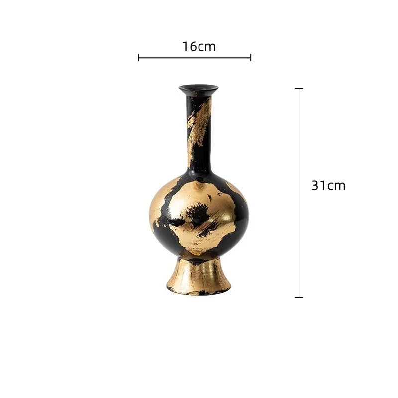 "DecorBites™ Gold Foil Pattern Ceramic Vase - Handcrafted Flowerpot Terrarium Home Decor"