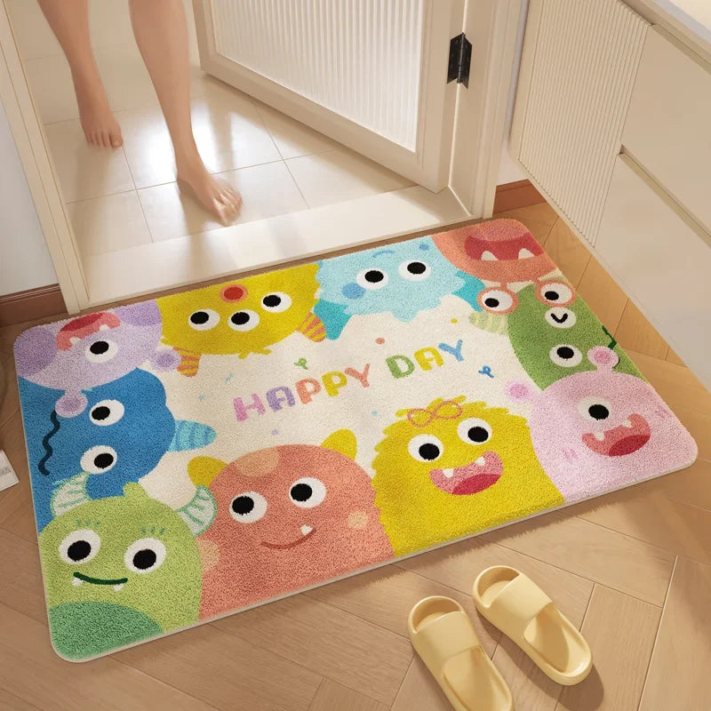 "DecorBites™ Cartoon Print Bathroom Carpet: Soft, Absorbent & Anti-Slip Entrance Mat"