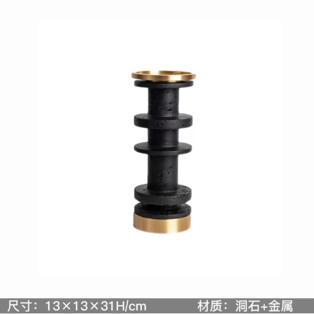 DecorBites™ Luxe Brown Travertine Marble Candle Holder with Metal Base