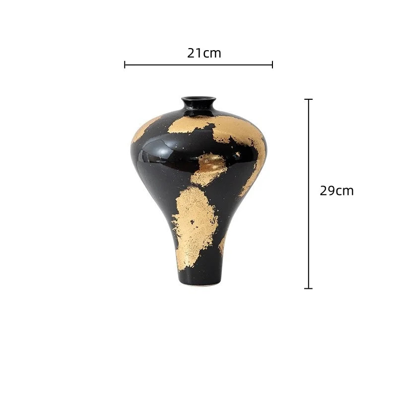 "DecorBites™ Gold Foil Pattern Ceramic Vase - Handcrafted Flowerpot Terrarium Home Decor"