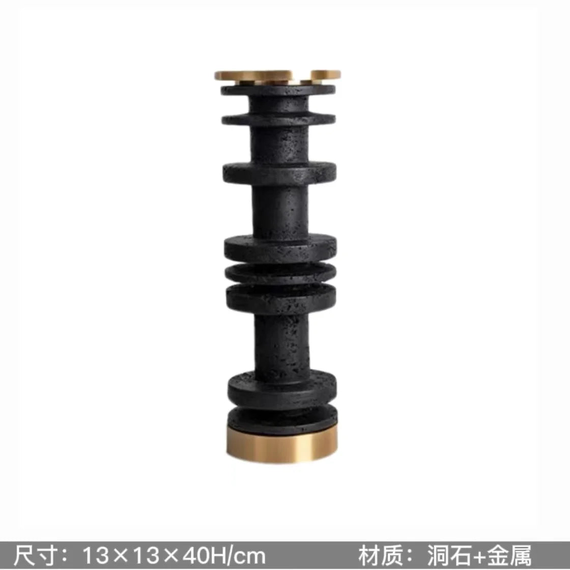 DecorBites™ Luxe Brown Travertine Marble Candle Holder with Metal Base